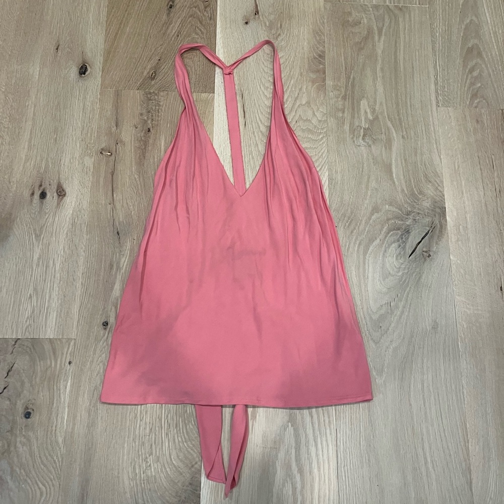 ASOS Pink Open Back Bow V Neck Tank Top Size 4